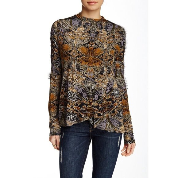 Free People Sepia Toned New World Jersey Nouveau flowy cross front Top size S - Picture 15 of 16